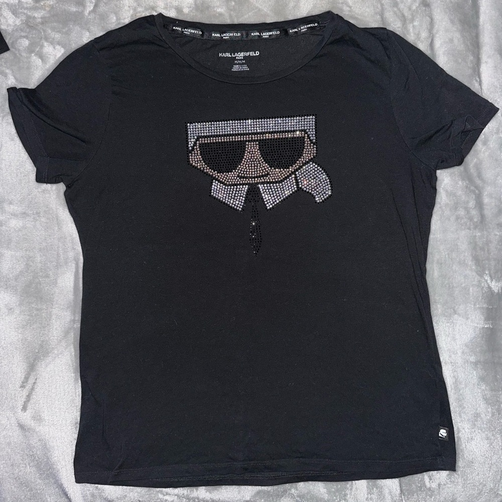 KARL LAGERFELD Women Paris Icons Black T-Shirt- M